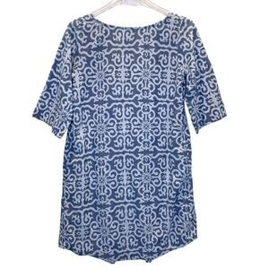 Roller Rabbit XS Blue Popover Shift Mini DressTile Print 100% Cotton Breathable
